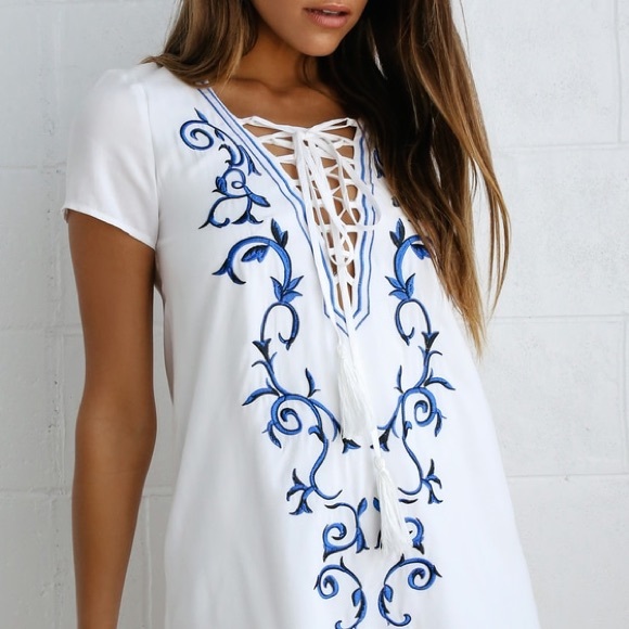 Lulus DOWN IN KOKOMO IVORY EMBROIDERED SHIFT DRESS - Picture 3 of 5